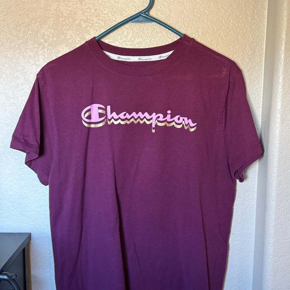 Champion Women's Classic Short Sleeve Script Logo T-Shirt in Dark Berry